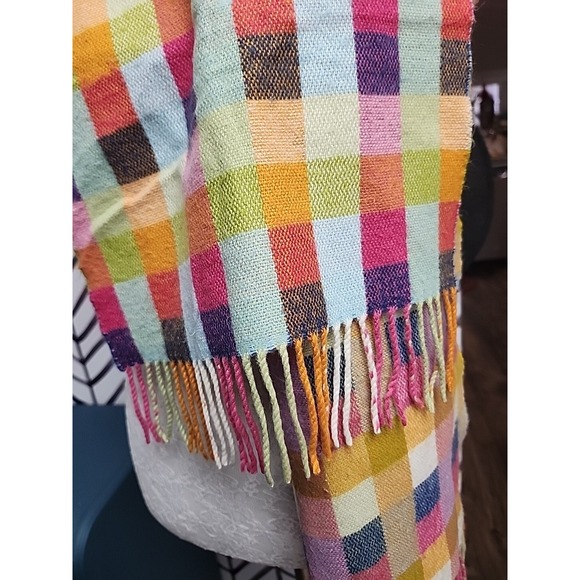 Colorful Checkered Fringe Scarf Multicolor Plaid‎ Wrap Shawl Soft Cozy Boho - Picture 4 of 7